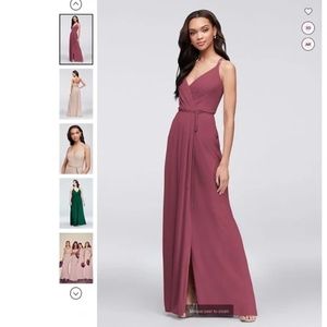 Double-Strap Long Georgette Bridesmaid Wrap Dress